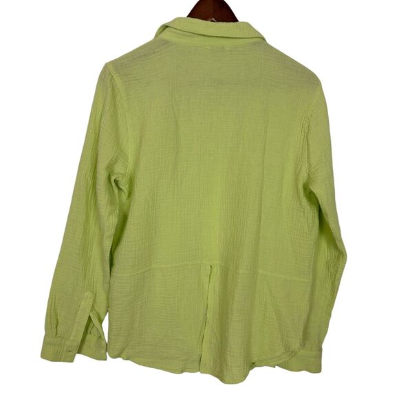 Lucky Brand Bright Green Button Down Long Sleeve Shirt Split Back Women's Small - Picture 3 of 6